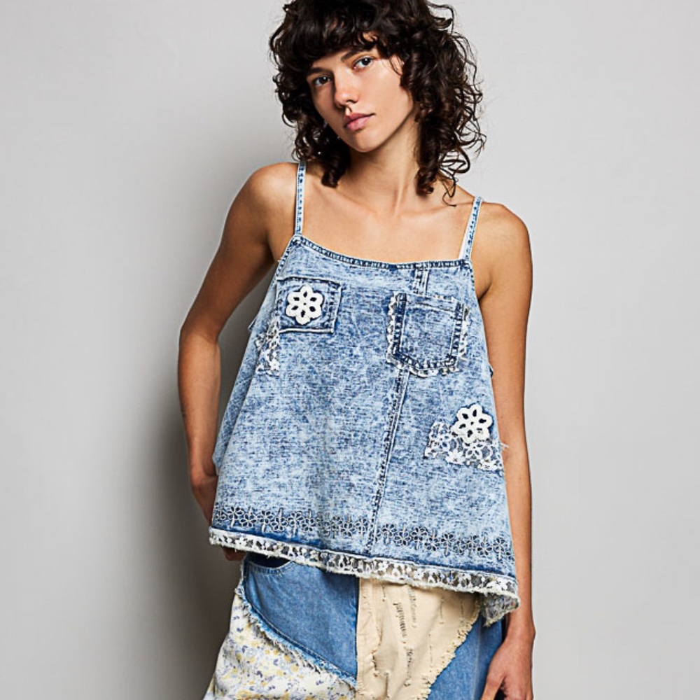 💕LAST ONE! POL Denim Blue Women's Crochet with Lace Accents - Picture 3 of 7